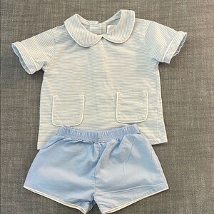 3T Cecil and Lou charming blue striped boys matching set with Peter pan collar